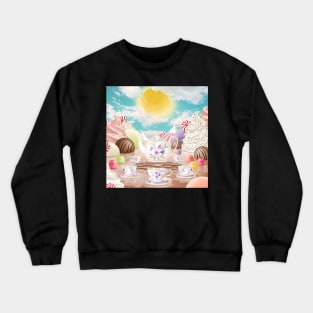 Fantasy candy land illustration. Sweets wonderworld landscape. Magical tea set. Crewneck Sweatshirt